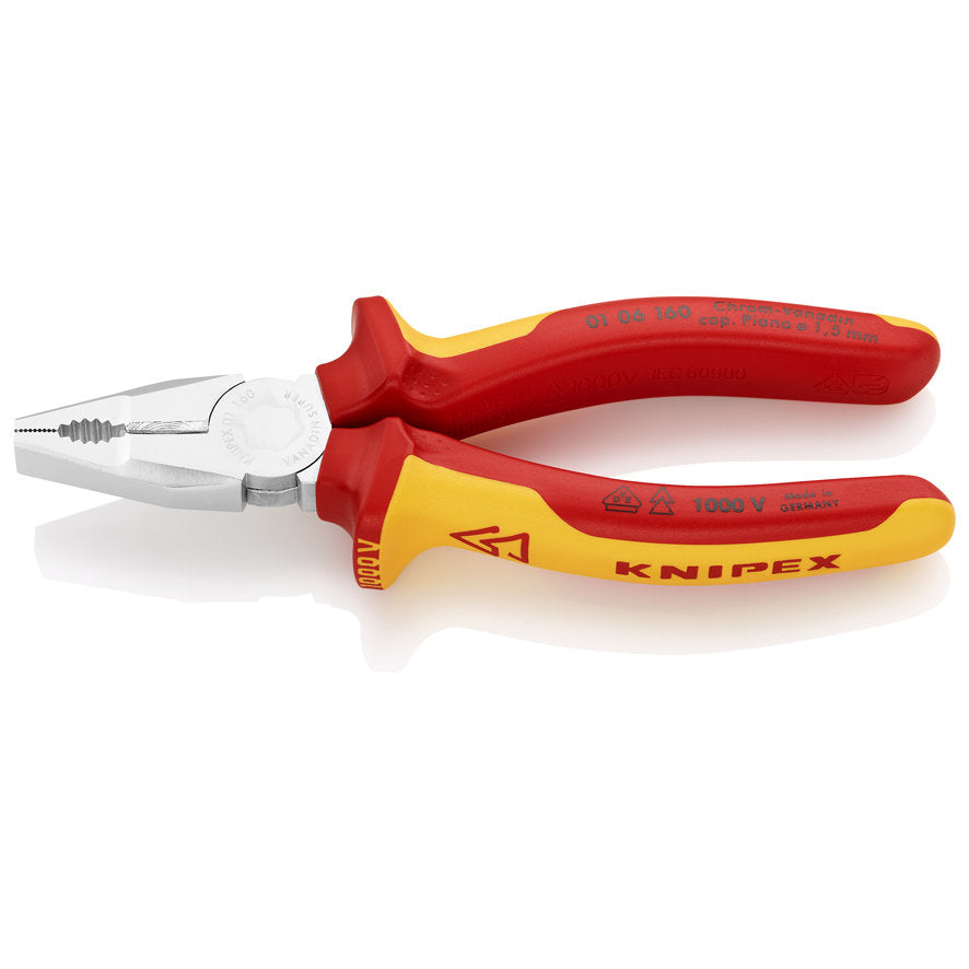 KNIPEX 01 06 160 Pinza aislada universal con mangos ergonómicos 1000V cromada 160 mm (6.25″)