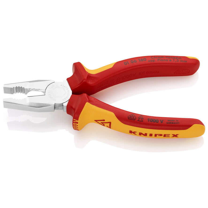 KNIPEX 01 06 160 Pinza aislada universal con mangos ergonómicos 1000V cromada 160 mm (6.25″)