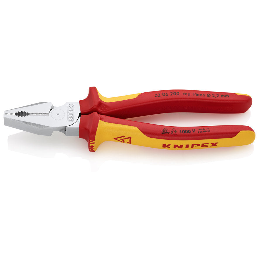 KNIPEX 02 06 200 SB Pinza aislada universal de alta palanca con mangos ergonómicos 1000V cromada 200 mm (8″)