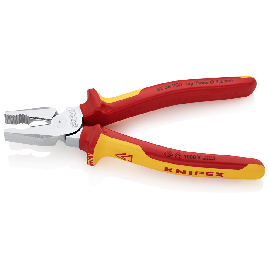 KNIPEX 02 06 200 SB Pinza aislada universal de alta palanca con mangos ergonómicos 1000V cromada 200 mm (8″)