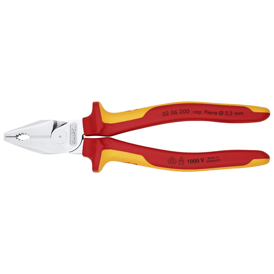 KNIPEX 02 06 200 SB Pinza aislada universal de alta palanca con mangos ergonómicos 1000V cromada 200 mm (8″)