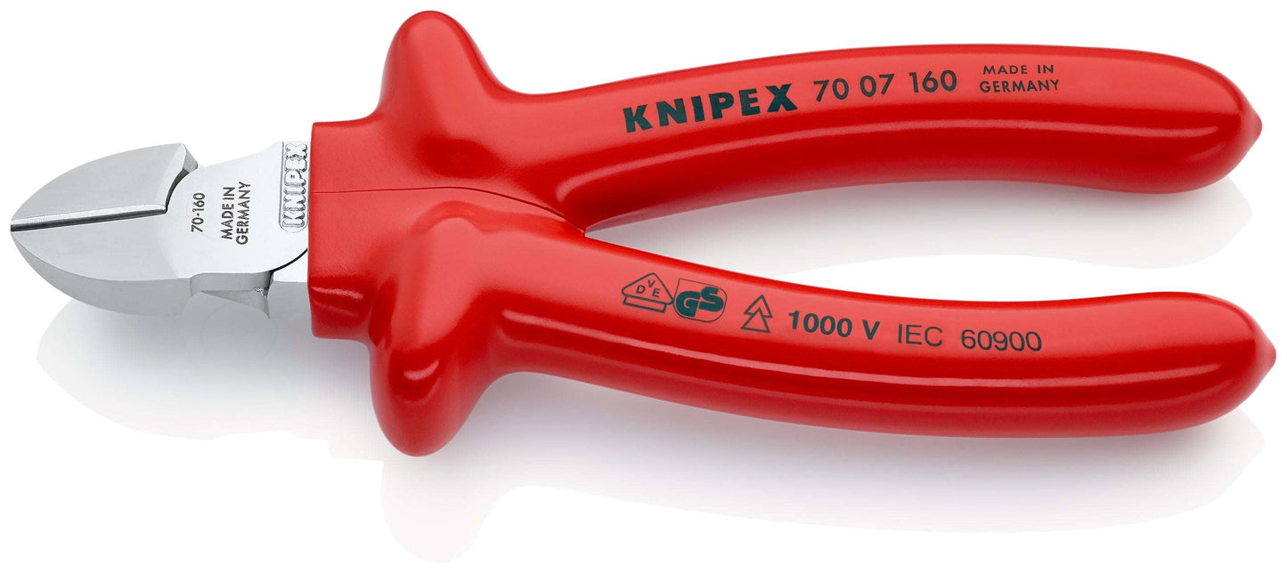 KNIPEX 70 07 160 Pinzas de corte diagonal aislados por inmersión en plástico reforzado, según norma VDE cromado 160 mm
