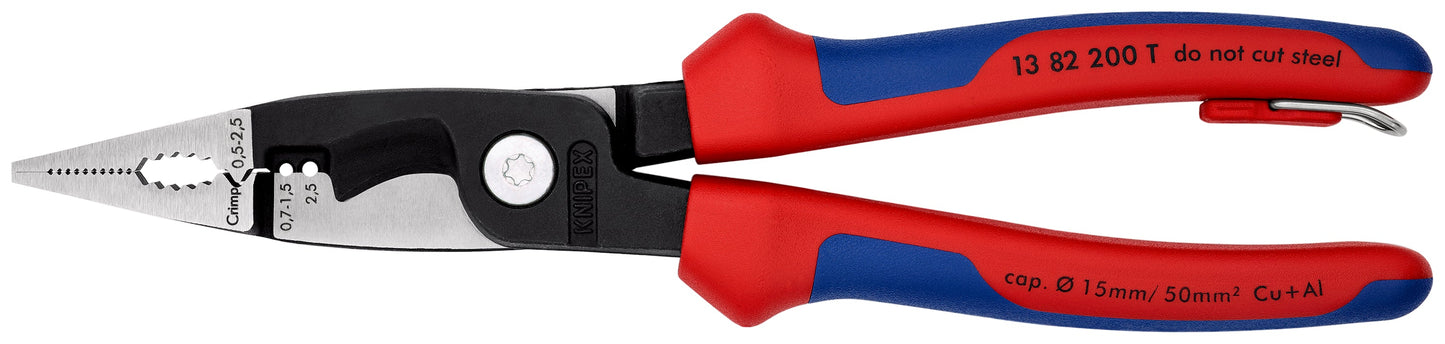 KNIPEX 13 82 200 T BK Pinza para instalaciones eléctricas 6 en1 con mangos ergonómicos con protección anticaídas pavonada 200 mm (8″)