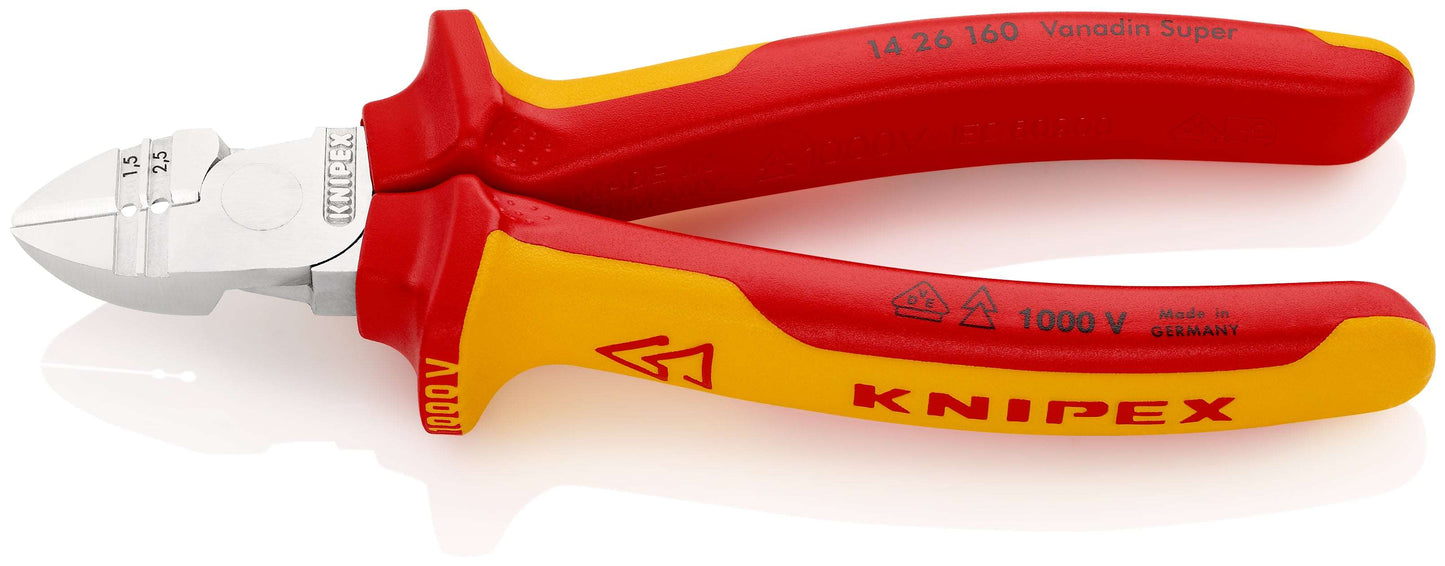 KNIPEX 14 26 160 Pinzas pelacables de corte diagonal aislados con fundas en dos componentes, según norma VDE cromado 160 mm