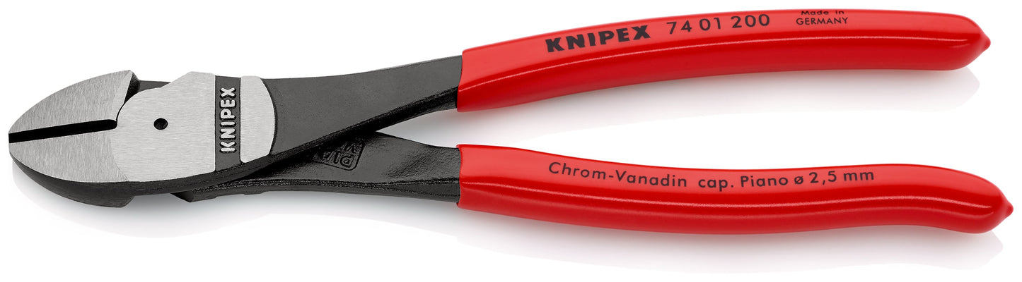 KNIPEX 74 01 200 SB Pinzas de corte diagonal tipo extra fuerte con mangos de plástico acabado pavonado 200 mm