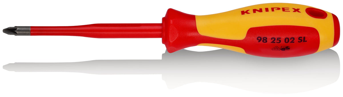 KNIPEX 98 25 02 SL Desarmador de cruz Pozidriv (Slim) aislado PZ2 con mango ergonómico 1000V bruñido 212 mm (8.25'')