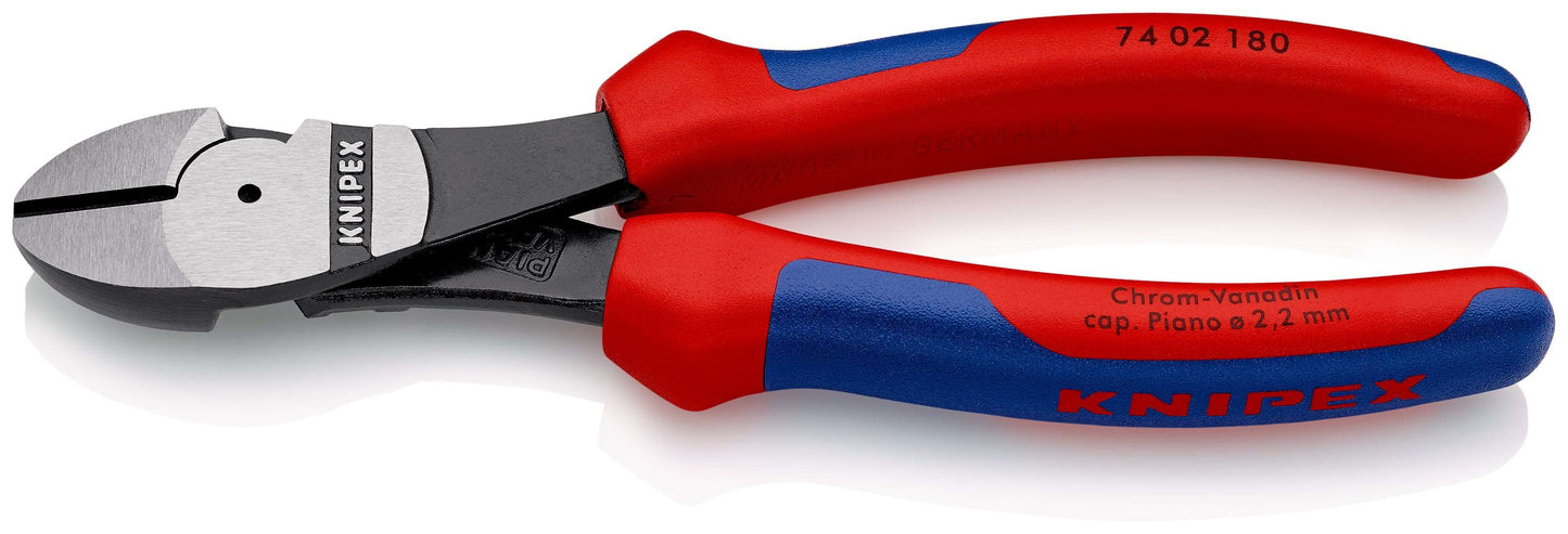 KNIPEX 74 02 180 Pinzas de corte diagonal tipo extra fuerte con mangos en dos componentes acabado pavonado 180 mm
