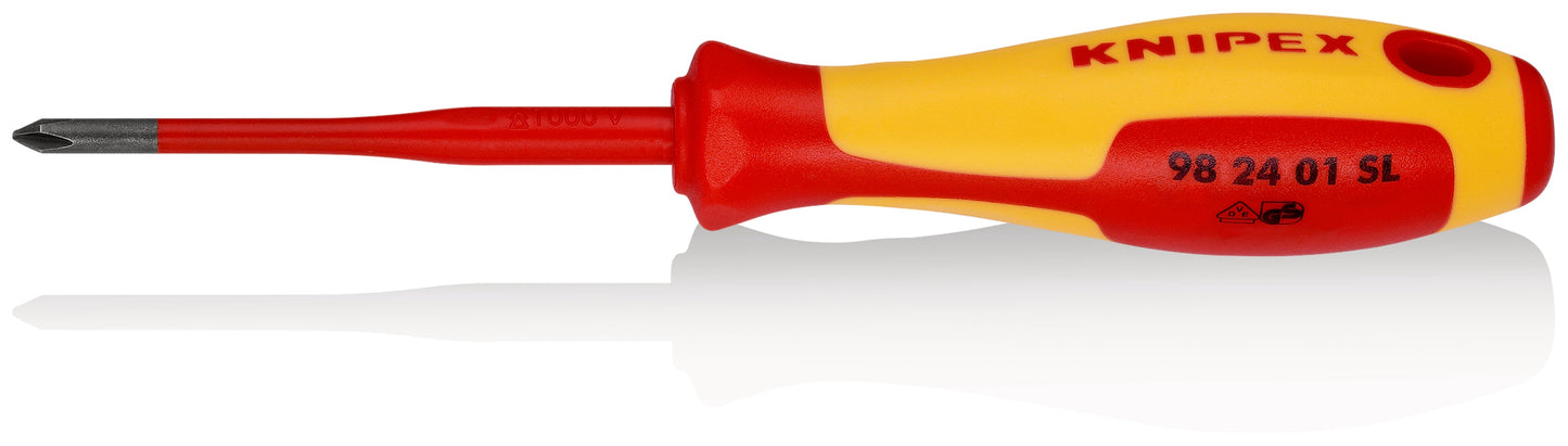 KNIPEX 98 24 01 SL Desarmador de cruz Phillips (Slim) aislado PH1 con mango ergonómico 1000V bruñido 187 mm (7.25'')