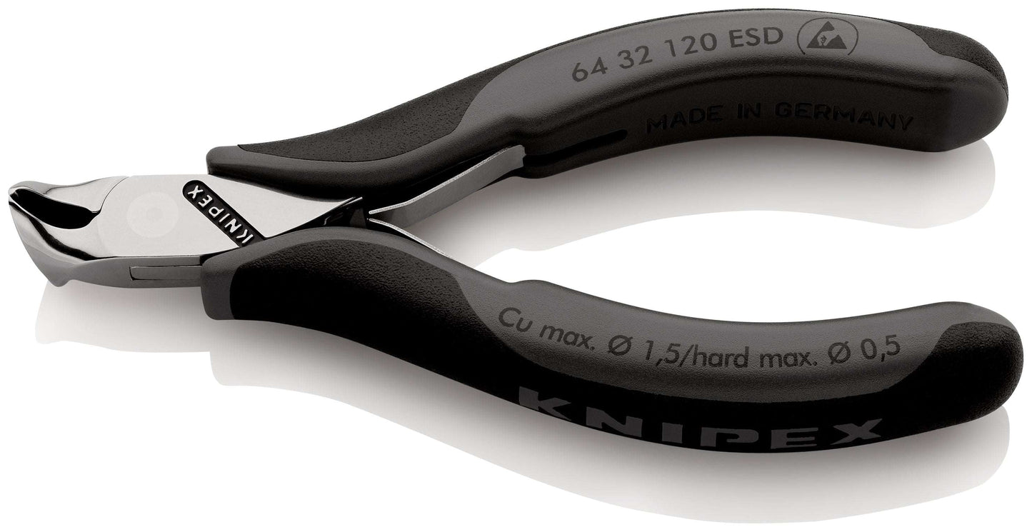 KNIPEX 64 32 120 ESD Pinza de corte frontal tipo oblicuo para electrónica con mangos ergonómicos antiestáticos pulida 120 mm (4.75'')