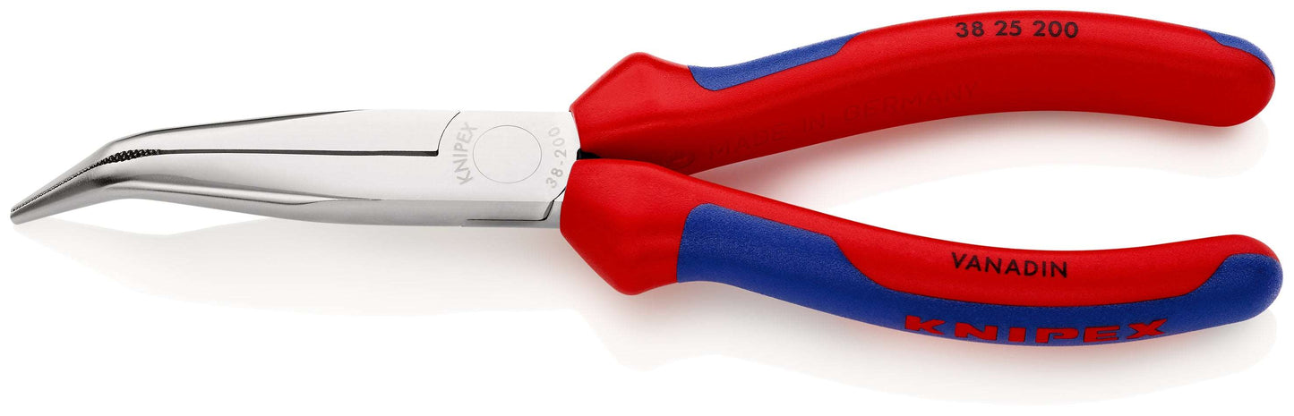 KNIPEX 38 25 200 Pinza de punta larga angulo de 40° para mecánicos con mangos ergonómicos cromada 200 mm (8'')