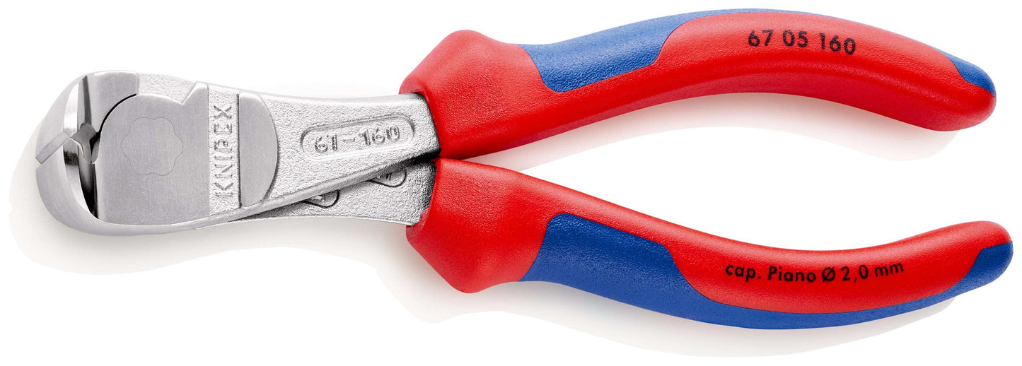 KNIPEX 67 05 160 Pinza de corte frontal alta palanca con mangos ergonómicos cromada 160 mm (6.25'')
