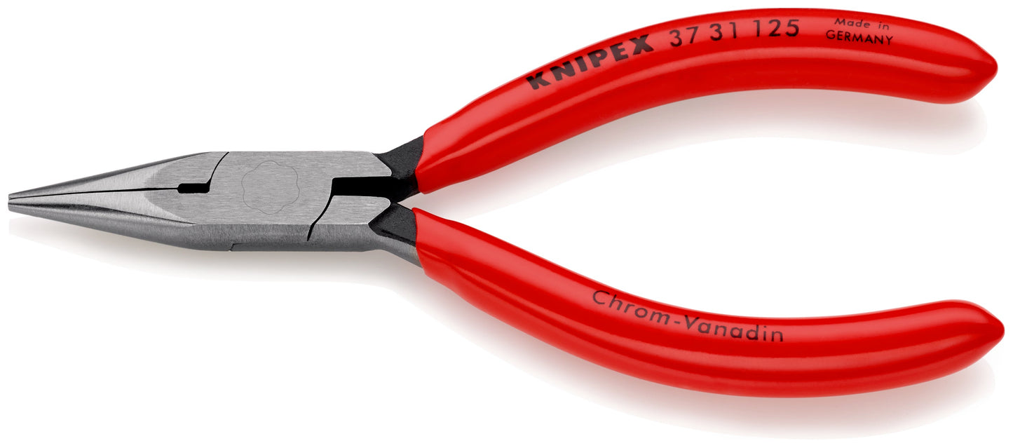 KNIPEX 37 31 125 SB Pinza de punta semi-redonda para electrónica con mangos de plástico pavonada 125 mm (5'')
