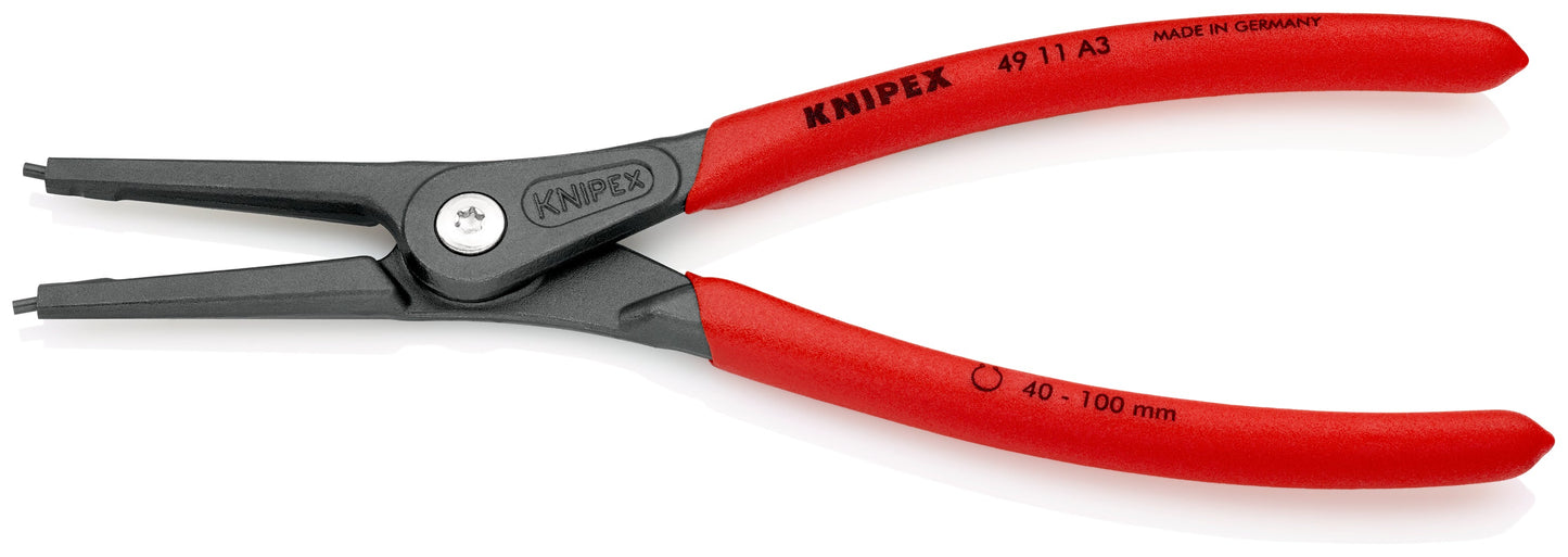 KNIPEX 49 11 A3 SB Pinza para anillos de retención exteriores de precisión con puntas rectas con mangos de plástico pavonada 225 mm (9'')