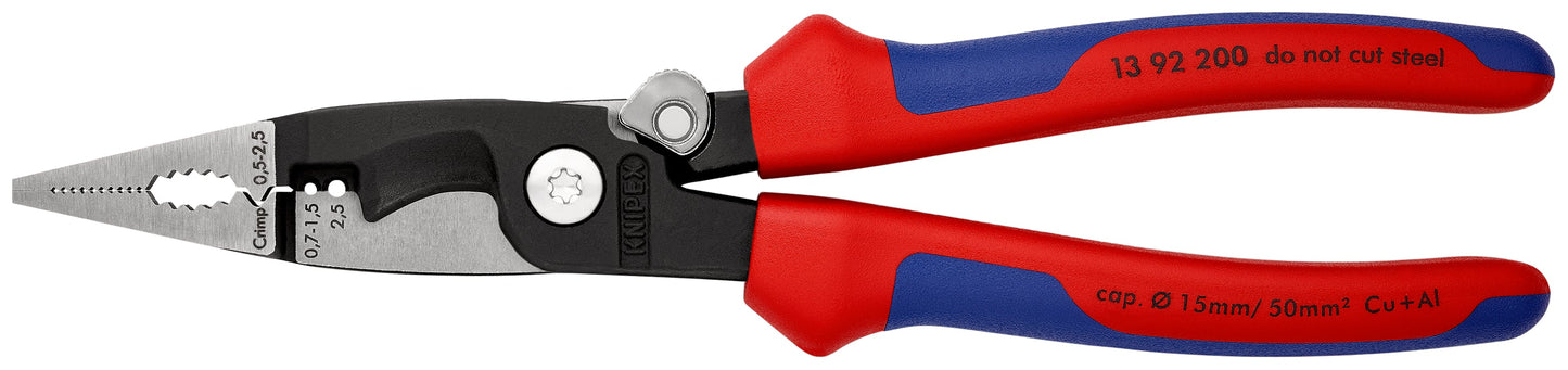 KNIPEX 13 92 200 SB Pinza para instalaciones eléctricas 6 en 1 con mangos ergonómicos pavonada 200 mm (8″)