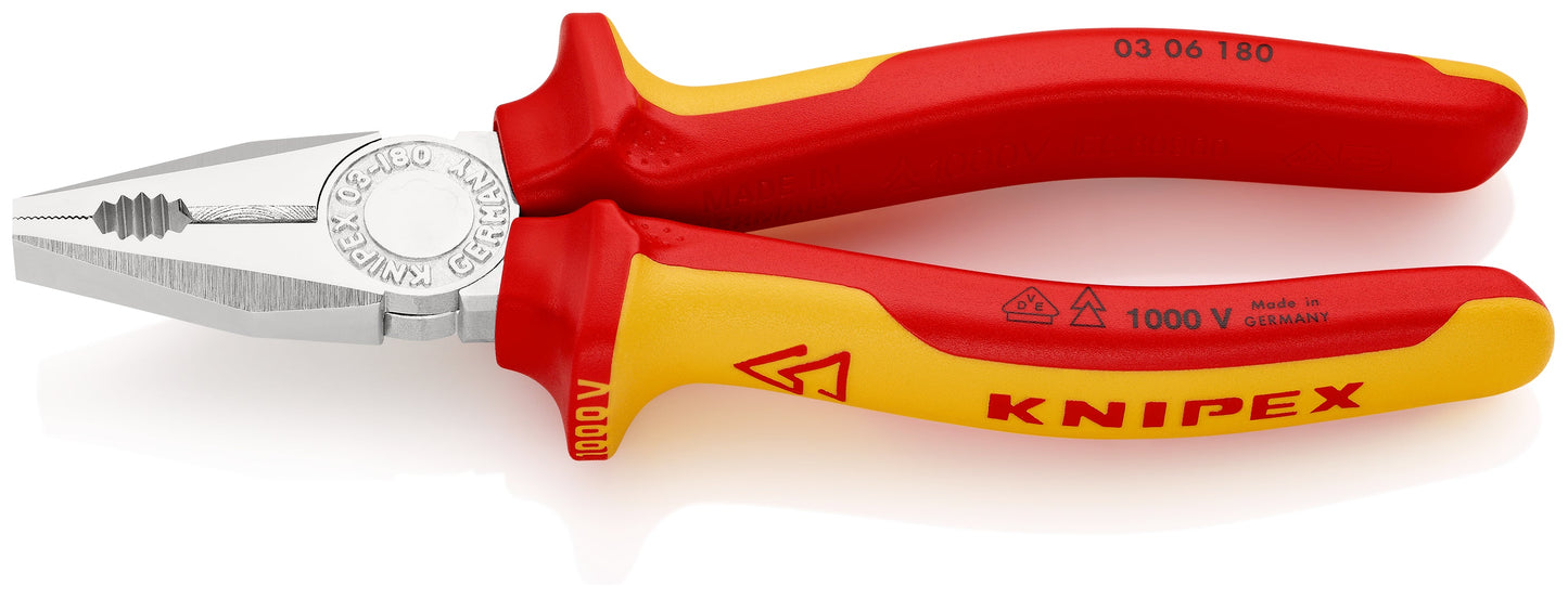 KNIPEX 03 06 180 SB Pinza aislada universal con mangos ergonómicos 1000V cromada 180 mm (7.25″)