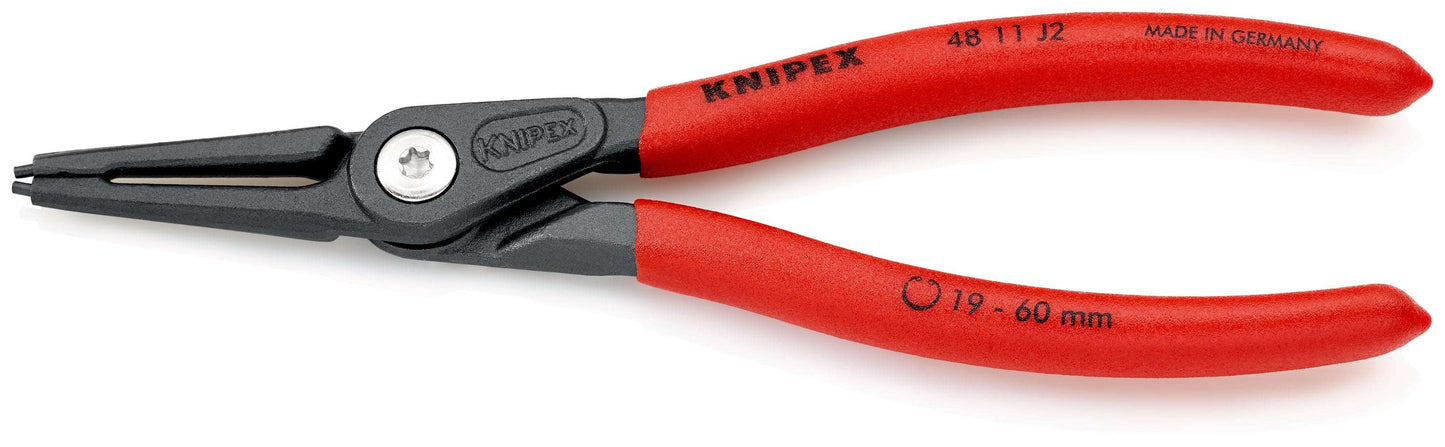KNIPEX 48 11 J2 Pinza para anillos de retención interiores de precisión con puntas rectas con mangos de plástico pavonada 180 mm (7.25'')