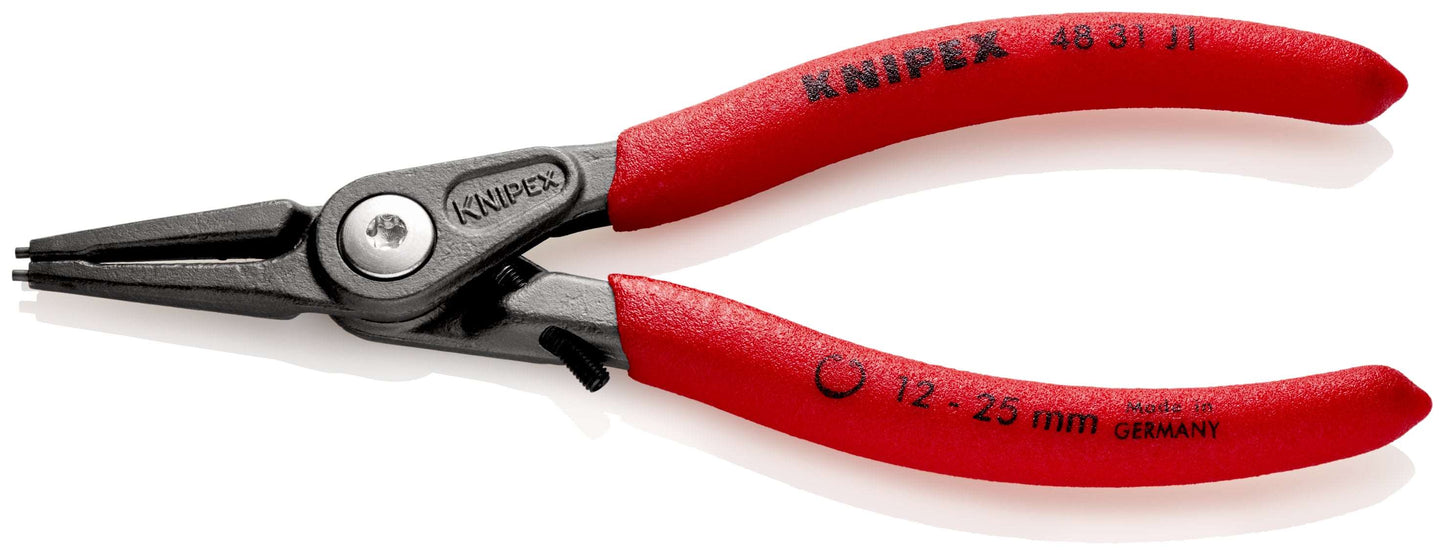 KNIPEX 48 31 J1 Pinza para anillos de retención interiores con limitador y puntas rectas con mangos de plástico pavonada 140 mm (5.5'')