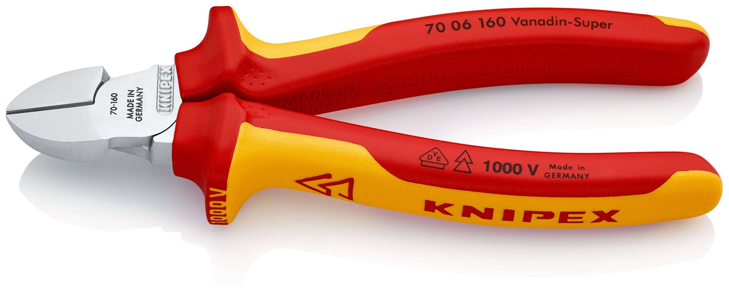 KNIPEX 70 06 160 Pinzas de corte diagonal aislados con fundas en dos componentes, según norma VDE cromado 160 mm