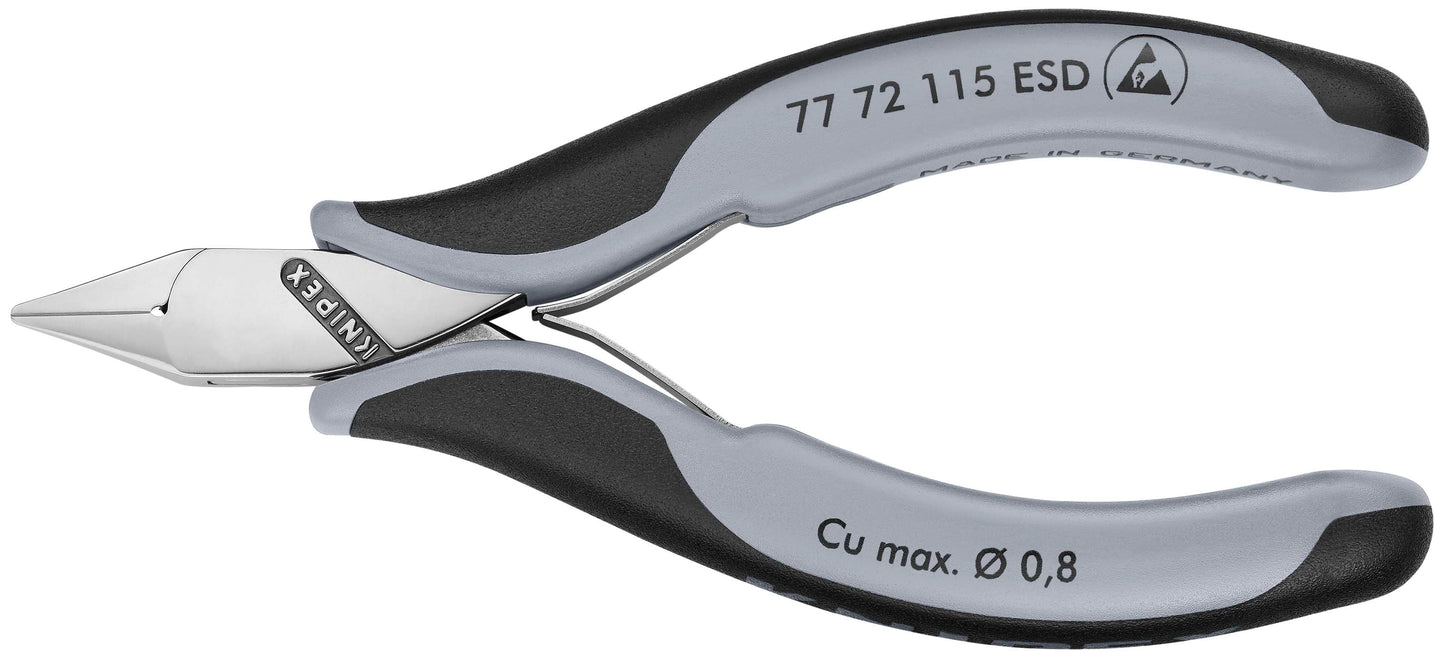 KNIPEX 77 72 115 ESD Pinza de corte diagonal para electrónica ESD Con articulación machihembrada con mangos en dos componentes 115 mm