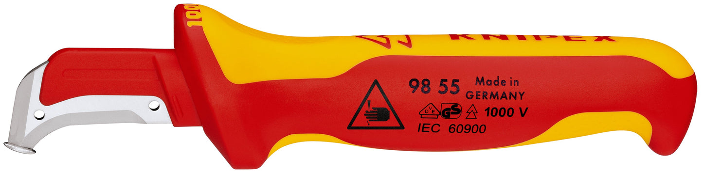KNIPEX 98 55 Cuchillo pelacables de gancho forma de hoz con guia aislado con mango ergonómico 1000V 180 mm (7'')