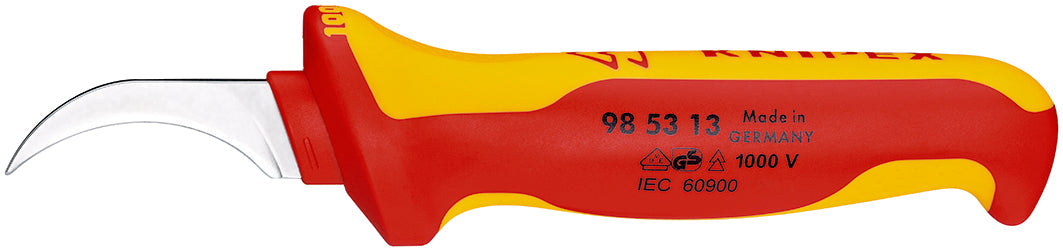 KNIPEX 98 53 13 Cuchillo pelacables de gancho forma de hoz aislado con mango ergonómico 1000V 190 mm (7.5'')