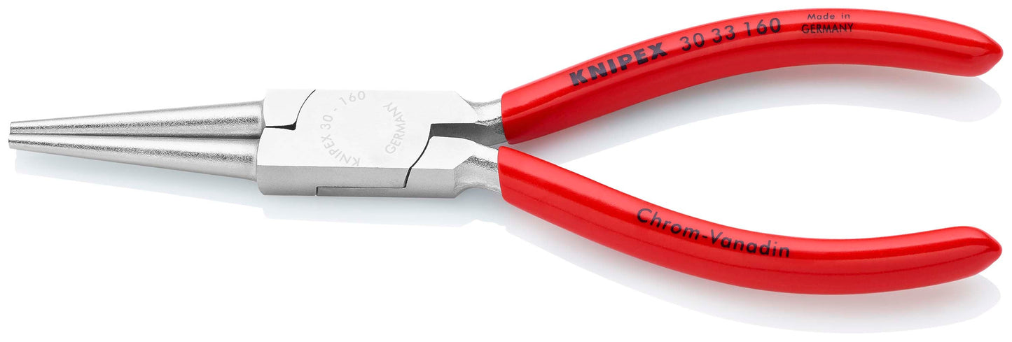 KNIPEX 30 33 160 Pinza de punta larga redonda con mangos de plástico cromada 160 mm (6.25″)