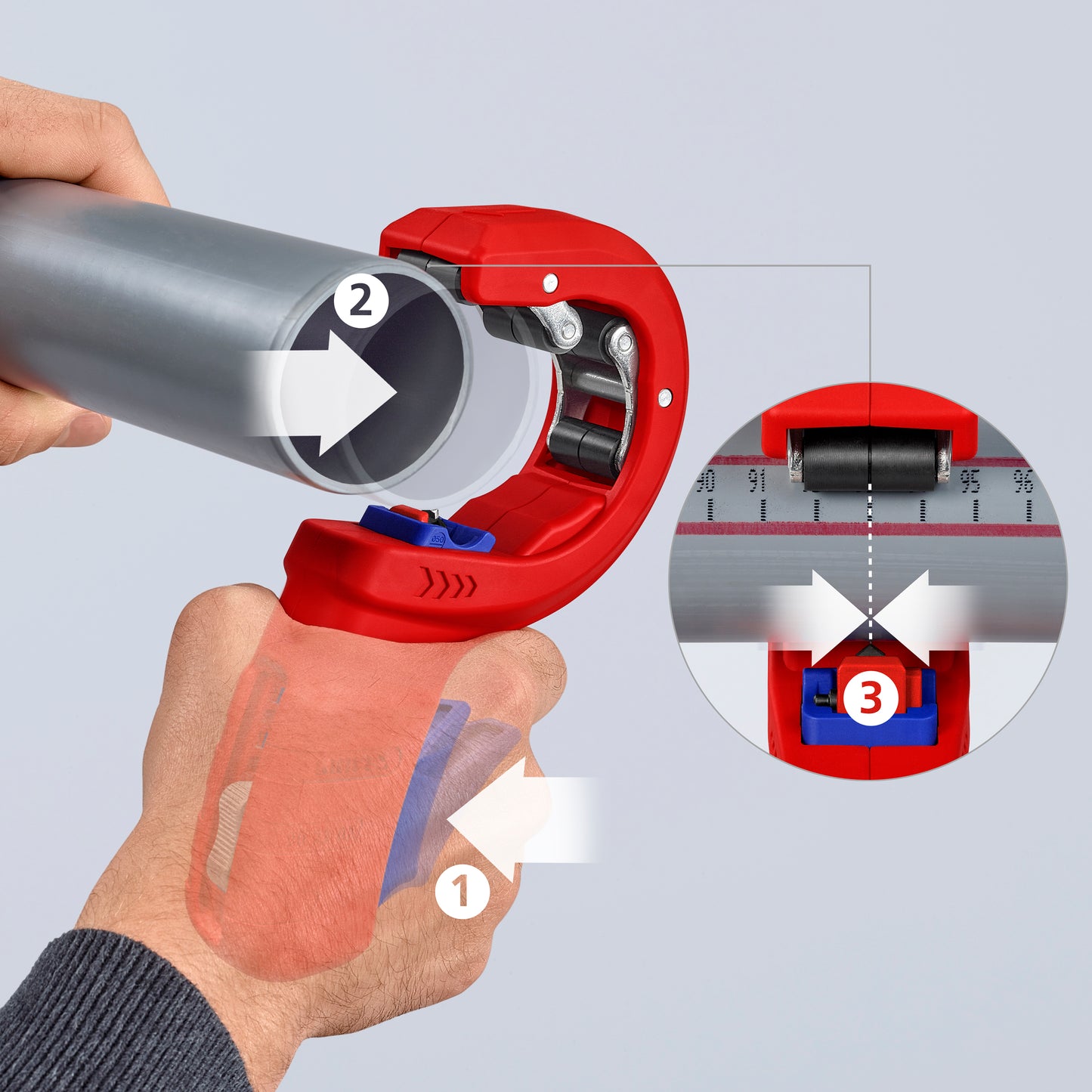 KNIPEX 90 23 02 BK DPT50 Cortatubos para tubos de plástico de paredes gruesas 202 mm