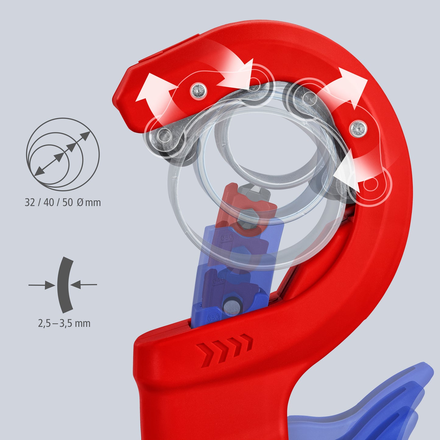 KNIPEX 90 23 02 BK DPT50 Cortatubos para tubos de plástico de paredes gruesas 202 mm
