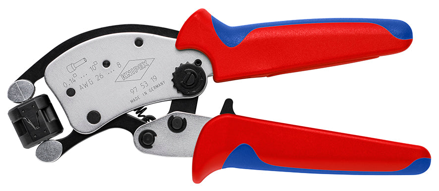 KNIPEX 97 53 19 Twistor® T Pinza autoajustable para crimpar punteras huecas con cabezal giratorio para crimpar con mangos multicomponentes cromado 200 mm
