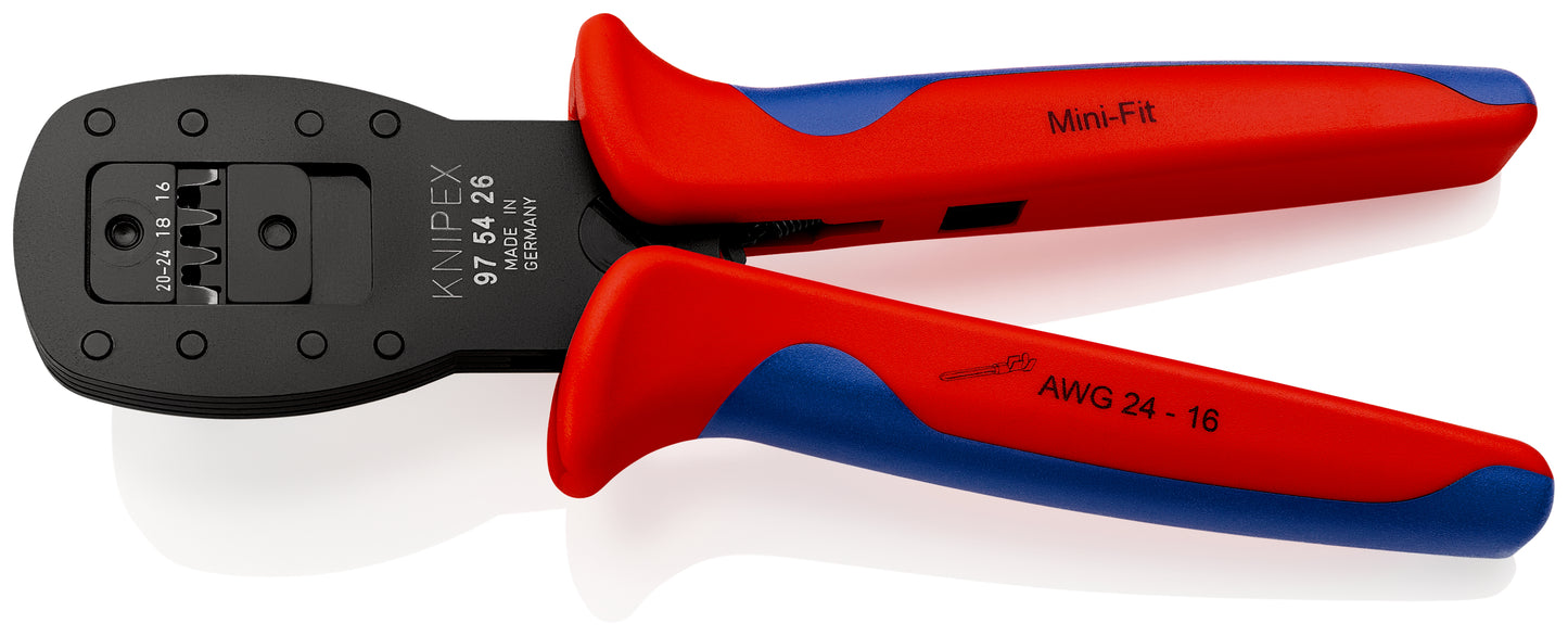 KNIPEX 97 54 26 Crimpadora para mini-conectores crimpado en paralelo para crimpar terminales de la serie Mini-Fit® de Molex LLC con mangos multicomponentes Barnizados 190 mm