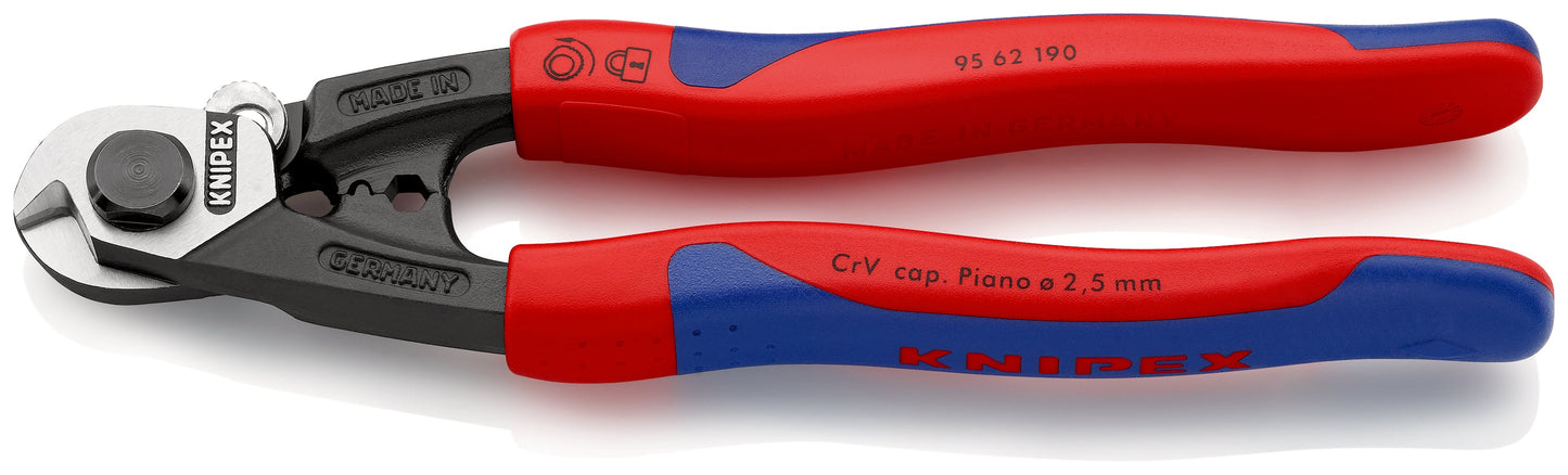 KNIPEX 95 62 190 Pinza cortacables para cable trenzado acerado forjado con mangos en dos componentes 190 mm