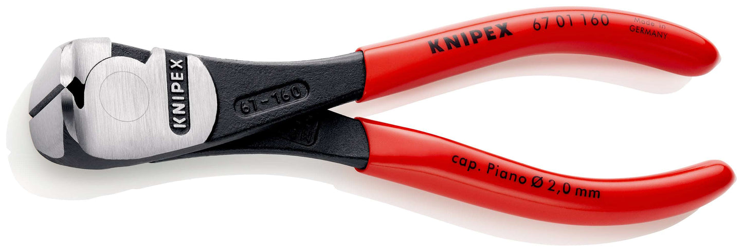KNIPEX 67 01 160 Pinza de corte frontal alta palanca con mangos de plástico pavonada 160 mm (6.25'')