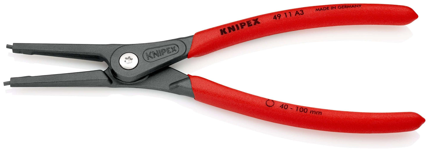 KNIPEX 49 11 A3 Pinza para anillos de retención exteriores de precisión con puntas rectas con mangos de plástico pavonada 225 mm (9'')