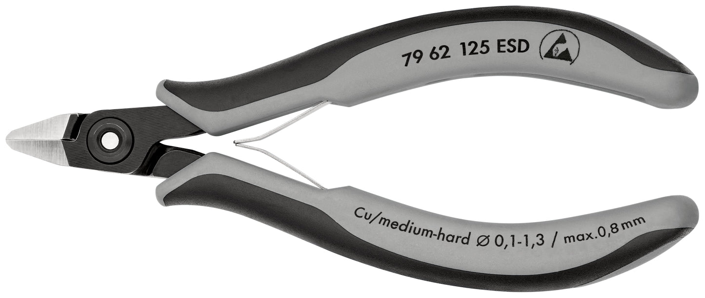 KNIPEX 79 62 125 ESD Pinzas de precisión de corte diagonal para electrónica ESD con mangos en dos componentes bruñido 125 mm