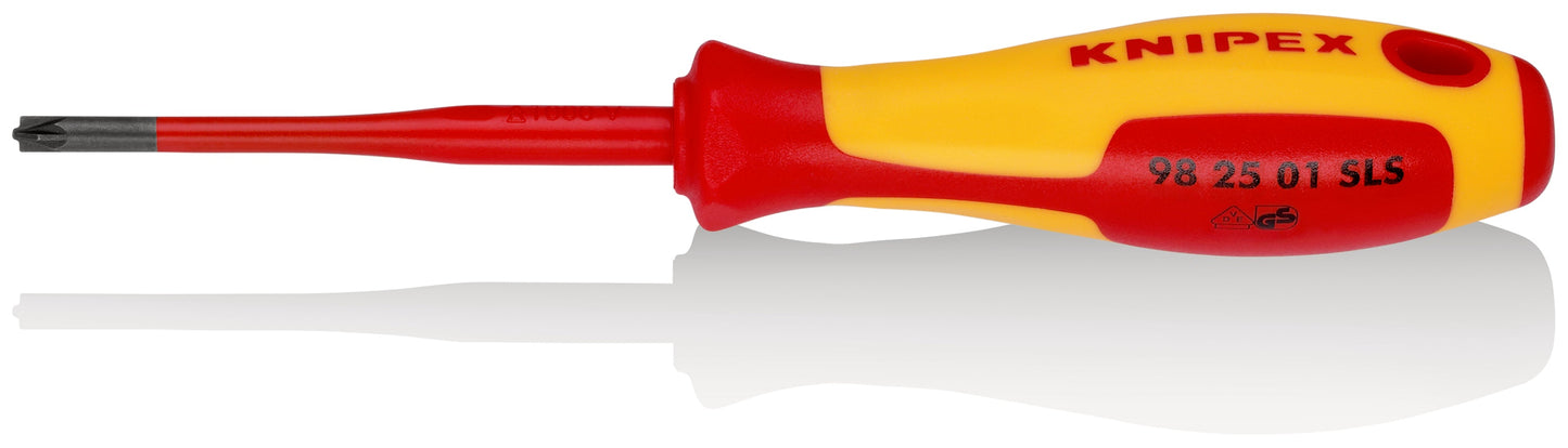 KNIPEX 98 25 01 SLS Desarmador de cruz Pozidriv (Slim) Plus/Minus aislado PZ/S 1 con mango ergonómico 1000V bruñido 187 mm (7.25'')