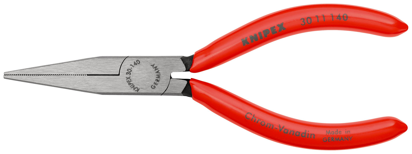 KNIPEX 30 11 140 Pinza de punta larga plana con mangos de plástico pavonada 140 mm (5.5″)