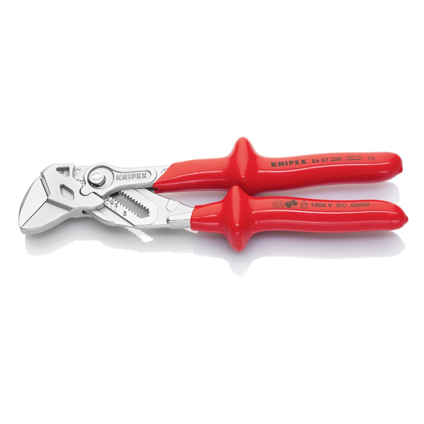 Knipex Tenaza Llave Aislada por Inmersión en Plástico Reforzado, Según Norma VDE, Cromado, 250 mm