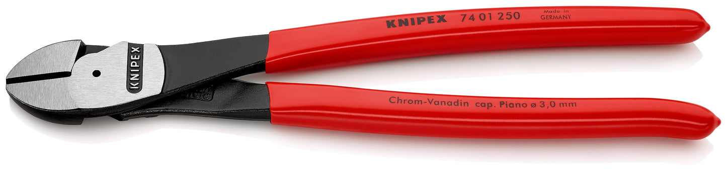 KNIPEX 74 01 250 SB Pinzas de corte diagonal tipo extra fuerte con mangos de plástico acabado pavonado 250 mm