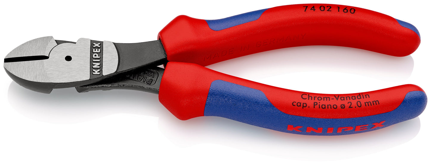 KNIPEX 74 02 160 SB Pinzas de corte diagonal tipo extra fuerte con mangos en dos componentes acabado pavonado 160 mm