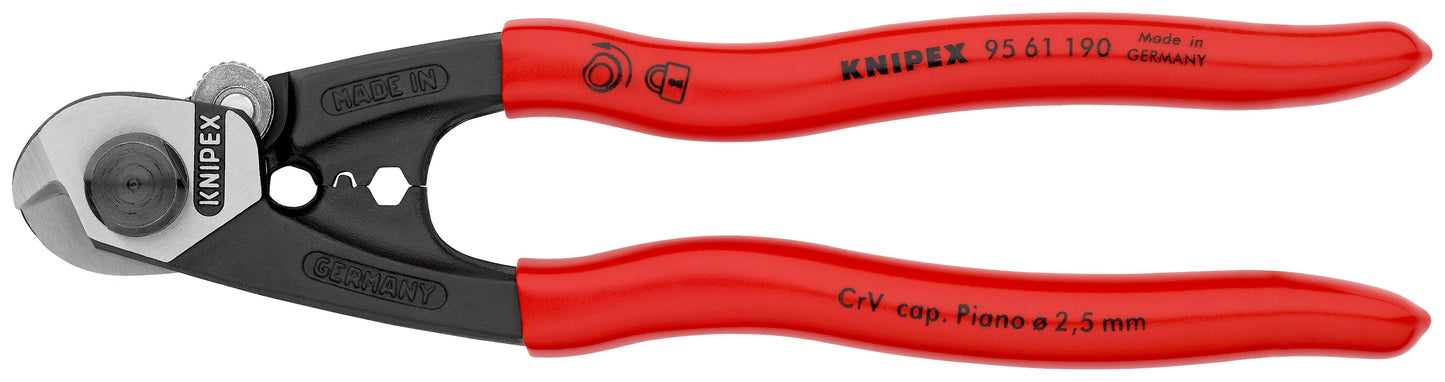 KNIPEX 95 61 190 Cortacables para cable trenzado acerado forjado con mangos de plástico 190 mm