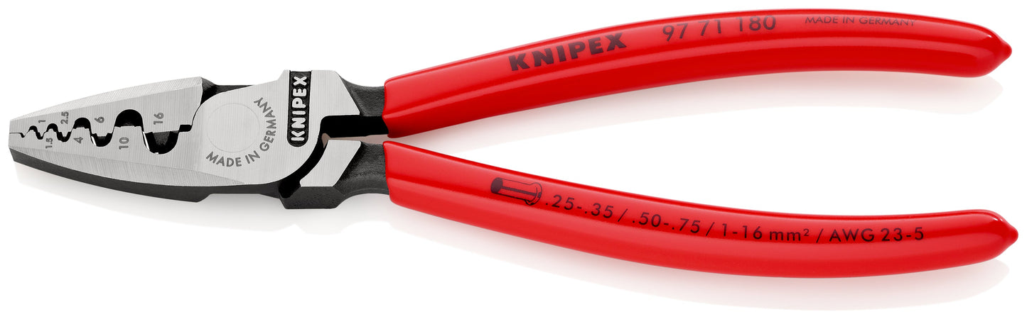 KNIPEX 97 71 180 Pinza para ponchar terminales ferrul con mangos de plástico 180 mm
