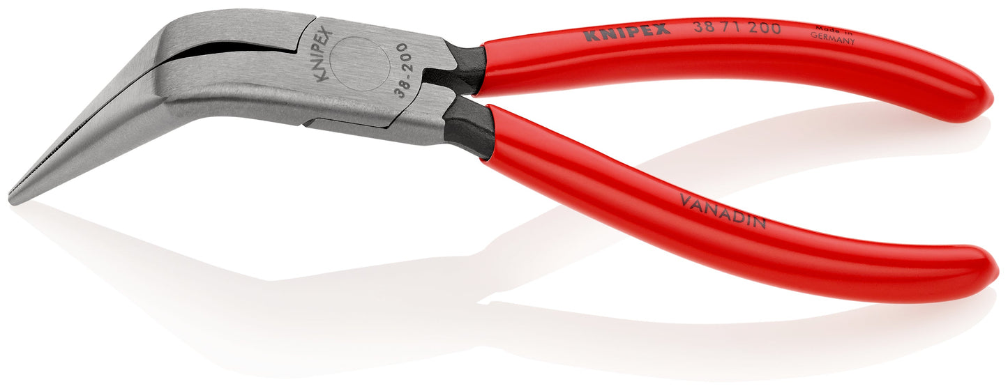 KNIPEX 38 71 200 Pinza de punta larga angulo de 70° para mecánicos con mangos de plástico cromada 200 mm (8'')