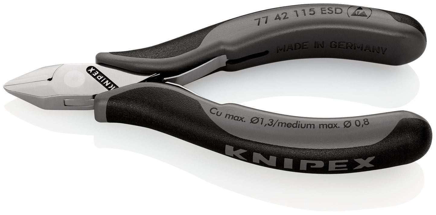 KNIPEX 77 42 115 ESD Pinza de corte diagonal para electrónica ESD Con articulación machihembrada con mangos en dos componentes 115 mm