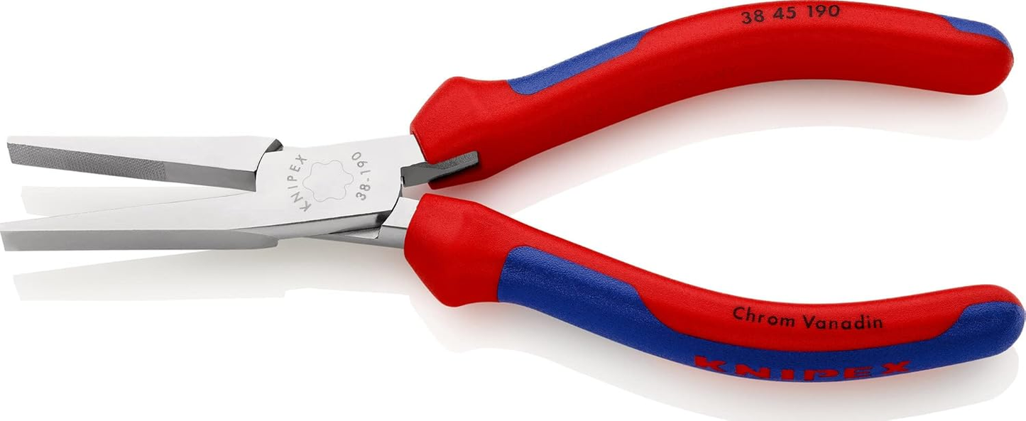 KNIPEX 38 45 190 Pinza de punta larga plana para mecánicos con mangos ergonómicos cromada 190 mm (7.5'')