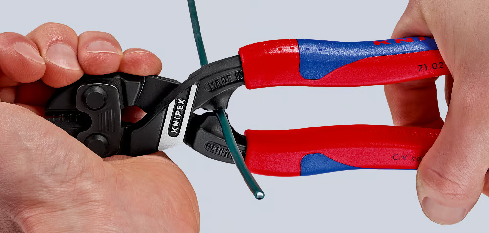 KNIPEX 71 02 200 T Pinza CoBolt Cortapernos compacto con mangos en dos componentes con anilla anticaidas acabado pavonado 200 mm