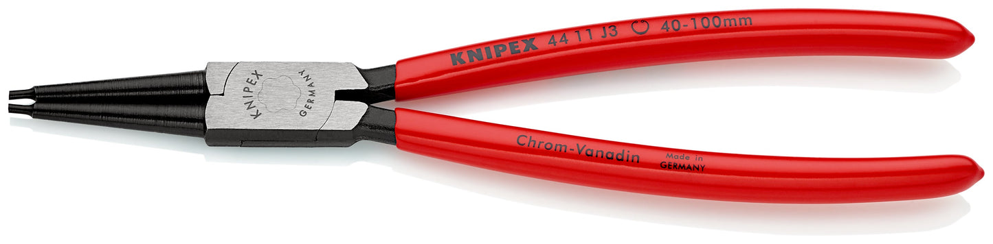 KNIPEX 44 11 J3 SB Pinza para anillos de retención interiores con puntas rectas con mangos de plástico pavonada 225 mm (9'')