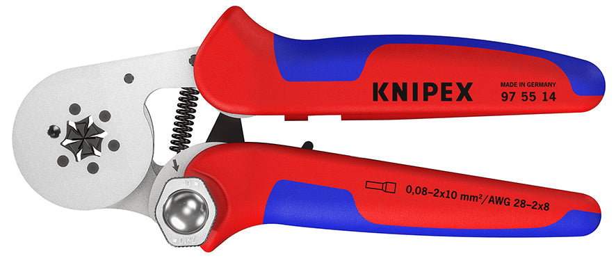 KNIPEX 97 55 14 Pinza autoajustable para ponchar terminales ferrul de acceso lateral con mangos en dos componentes cromado 180 mm