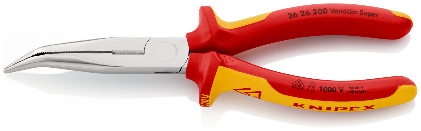 KNIPEX 26 26 200 SB Pinza aislada de punta larga con filos de corte ángulo de 40º con mangos ergonómicos 1000V cromada 200 mm (8″)