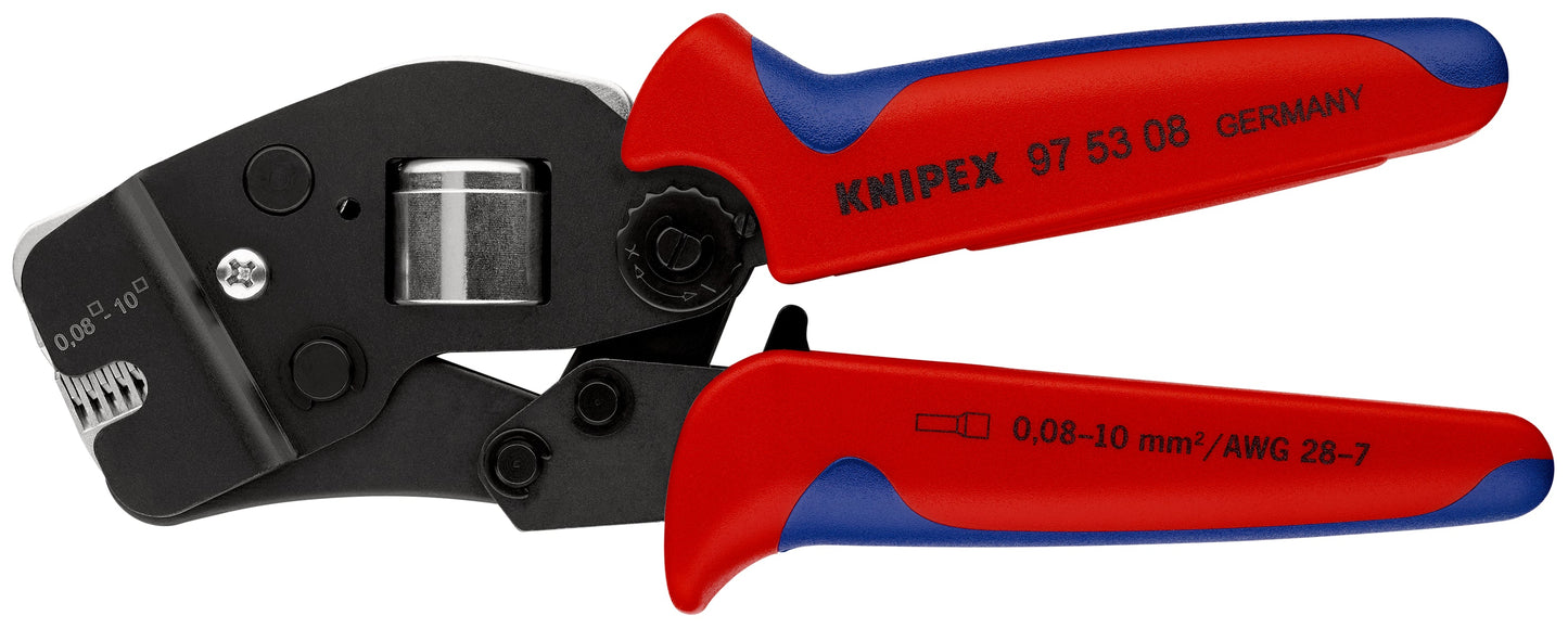 KNIPEX 97 53 08 Pinza autoajustable para ponchar terminales ferrul de acceso frontal con mangos en dos componentes bruñido 190 mm
