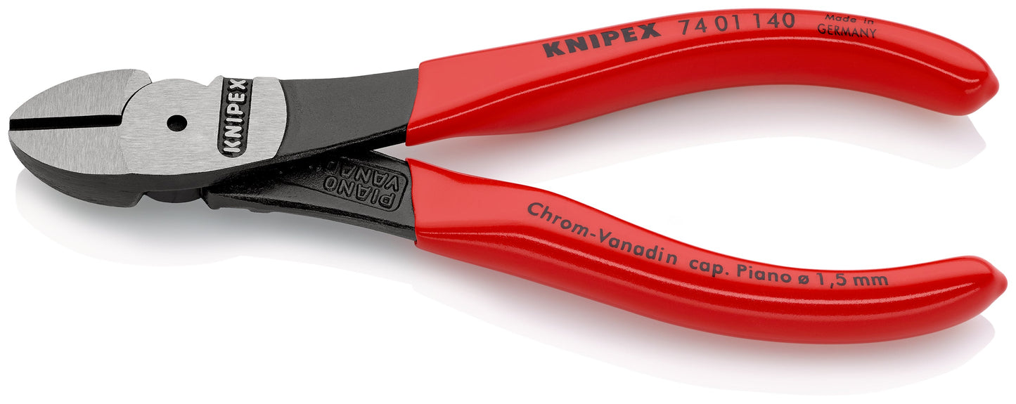 KNIPEX 74 01 140 SB Pinzas de corte diagonal tipo extra fuerte con mangos de plástico acabado pavonado 140 mm